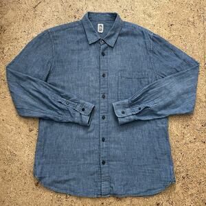 Hiroshi Kato Chambray Indigo Lined Button Up Shirt Large
